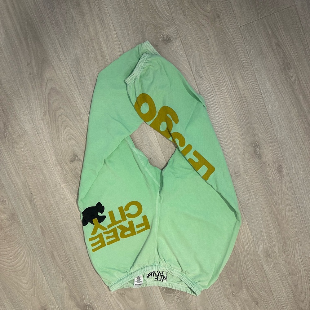 Freecity Green and Yellow Track Pants Joggers